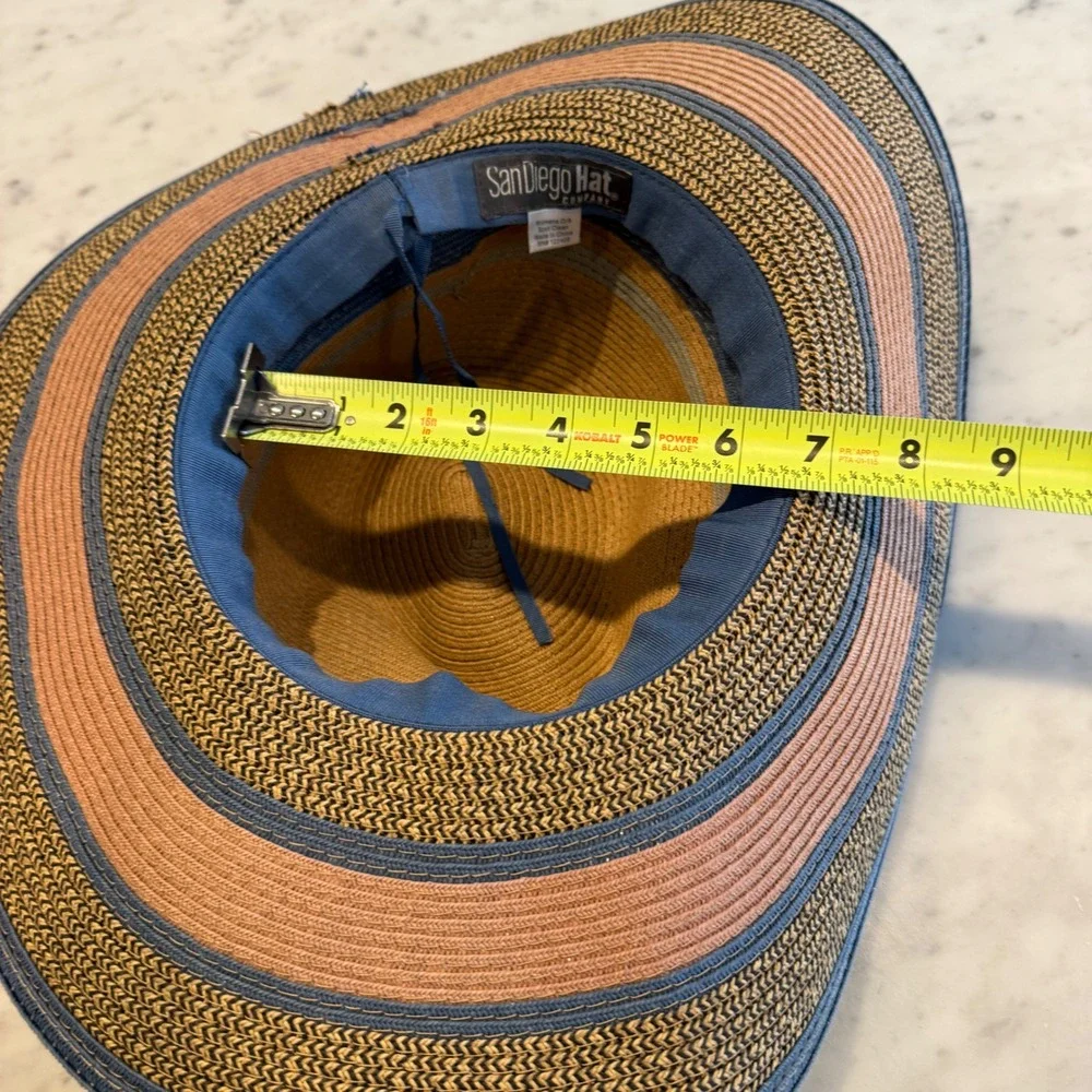 San Diego Hat Company Womens Striped Straw Sun Hat Blue Pink Tan Wide Brim O/S - Picture 3 of 4